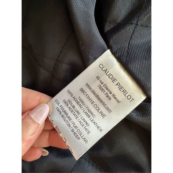 Claudie Pierlot leather bomber jacket w/ faux fur collar 40 L - Picture 4 of 9